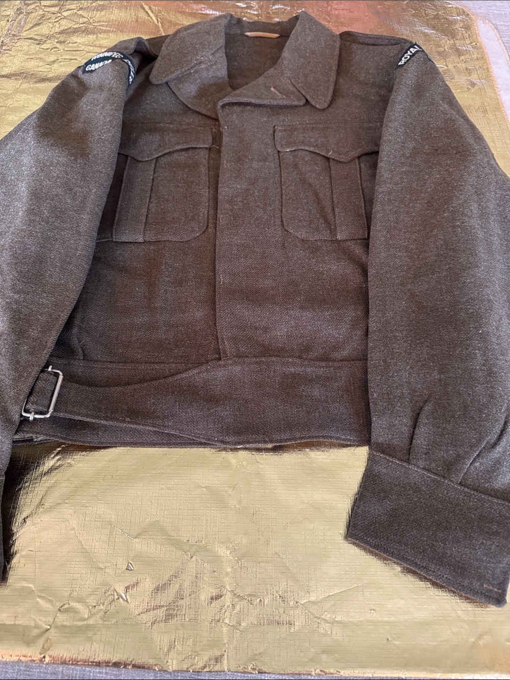 Vintage Wool Military  Jacket in Dark Olive